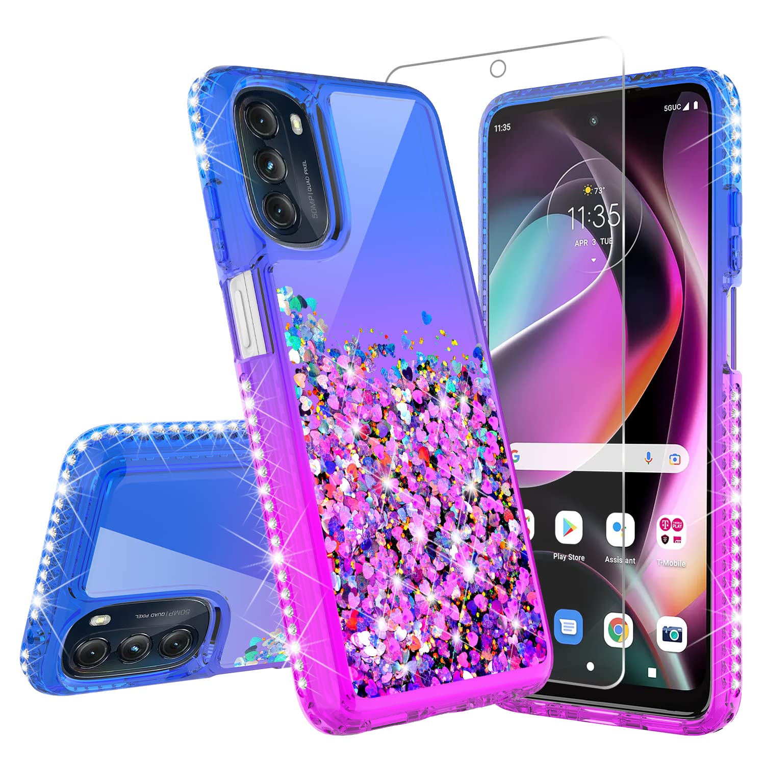 Amazon.com: Moto G 5G 2022 Liquid Glitter Phone Case Cover w[Tempered Glass  Screen Protector] - Purple/Blue : Cell Phones & Accessories