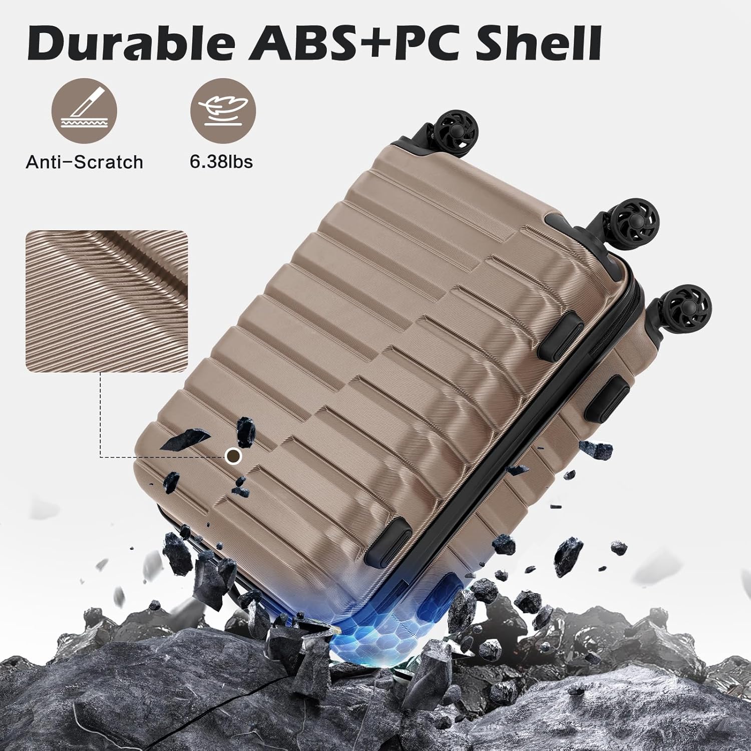 Coolife Carry On Luggage Airline Approved with Spinner Wheels, Hard Shell Suitcase TSA Lock Lightweight Travel Luggage 20-inch,Brown - Image 5