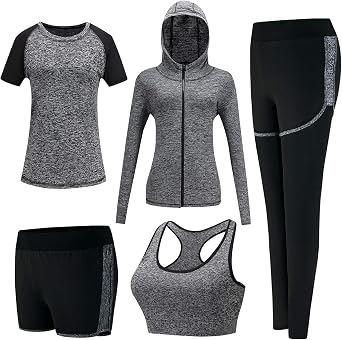 5 Piece Matching Workout Sets for Women Yoga Gym Athletic Pilates Outfits