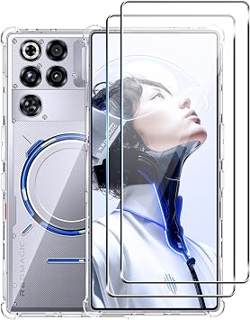 Case for ZTE Nubia Red Magic 11 Pro/Red Magic 11 Pro+ 2-Pack Tempered Glass Screen Protector, Clear TPU, Reinforced Corners Shockproof, Scratch Resistant