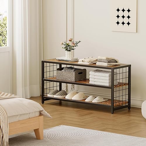 Miniatura 6 de Homeiju Zapatero de 3 niveles, organizador industrial de zapatos, banco de entrada de 30 pulgadas con estantes de madera, para entrada, sala de