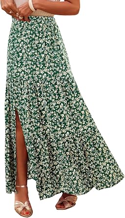 Happy Sailed Summer Skirts for Women Floral Print High Waist Flowy Split A Line Boho Maxi Skirt with Pockets