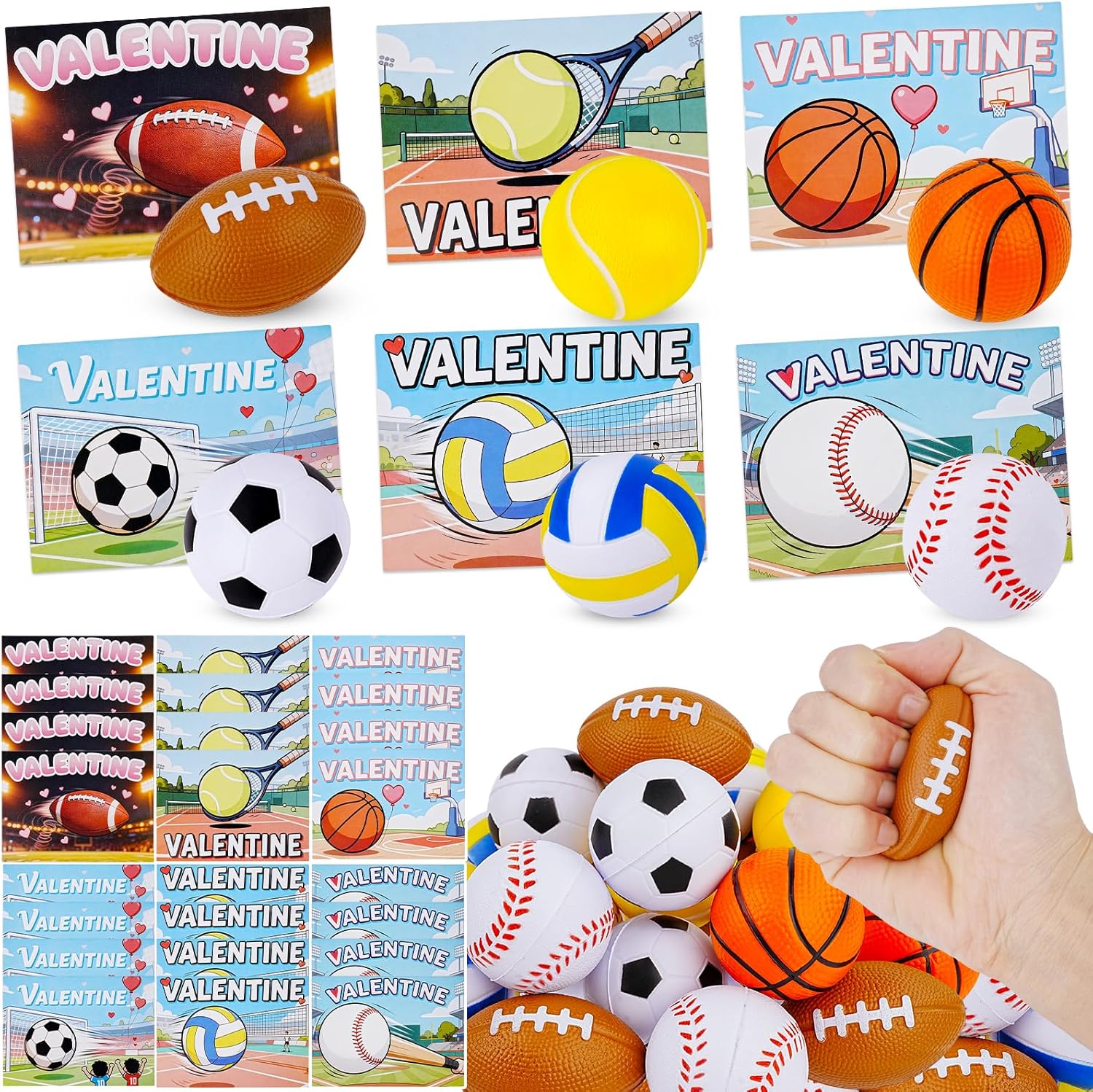  24 PCS Sports Valentines Cards for Kids