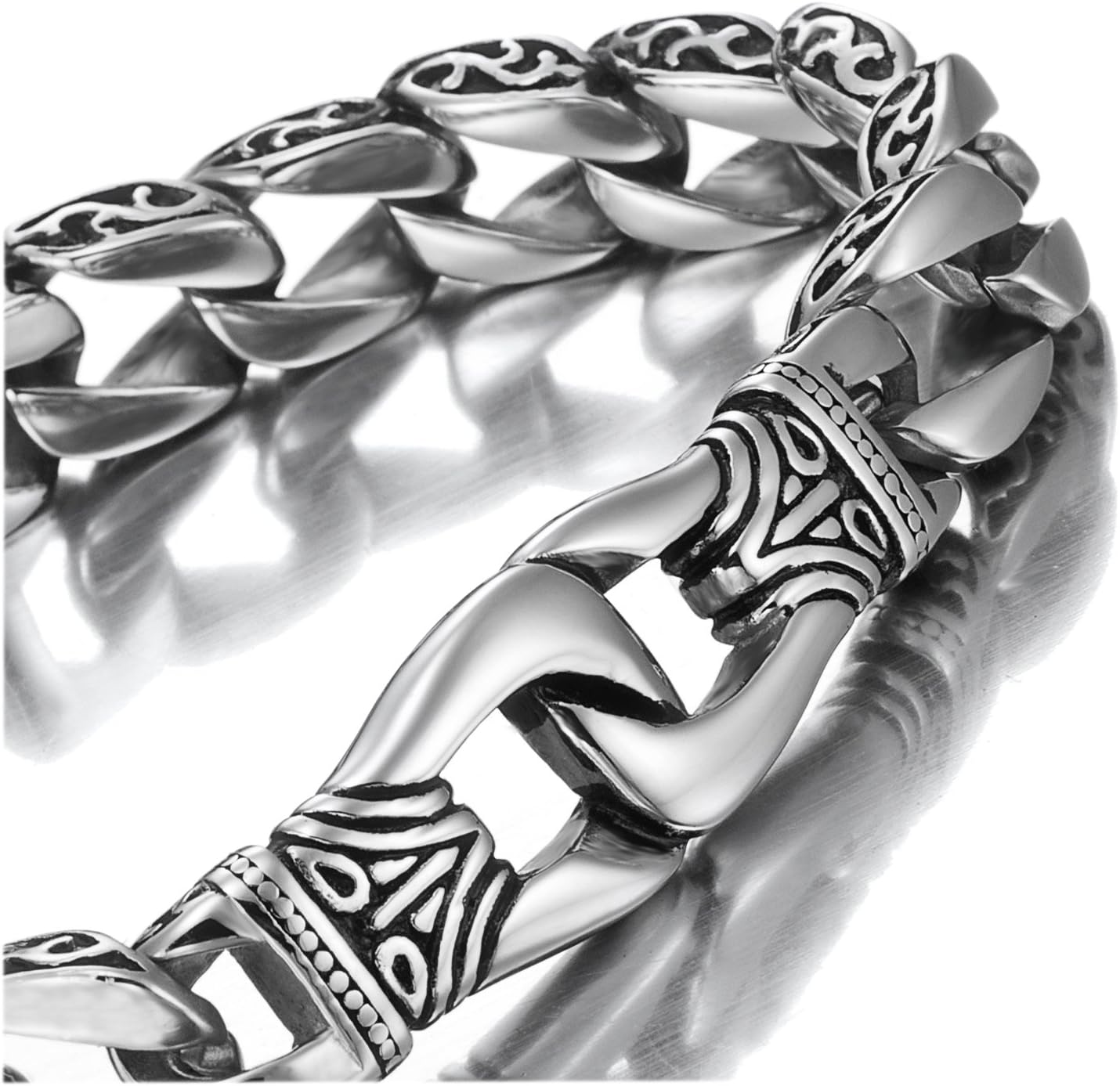 Amazing Stainless Steel Men's link Bracelet Silver Black 9 Inch