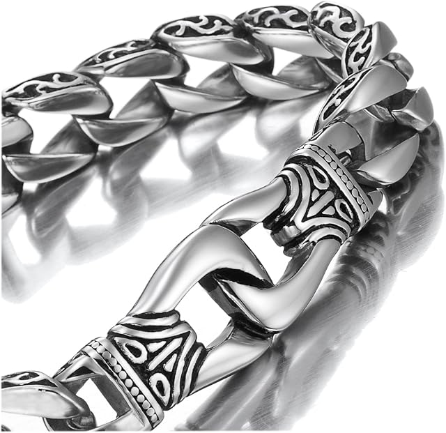 Amazing Stainless Steel Mens link Bracelet Silver Black 23 cm (With Branded Gift Box)