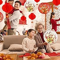 Vista 4 de 30 linternas japonesas chinas decorativas, incluye 6 flores de cerezo, 18 linternas rojas chinas, 6 luces LED, faroles de flor de cerezo de 12