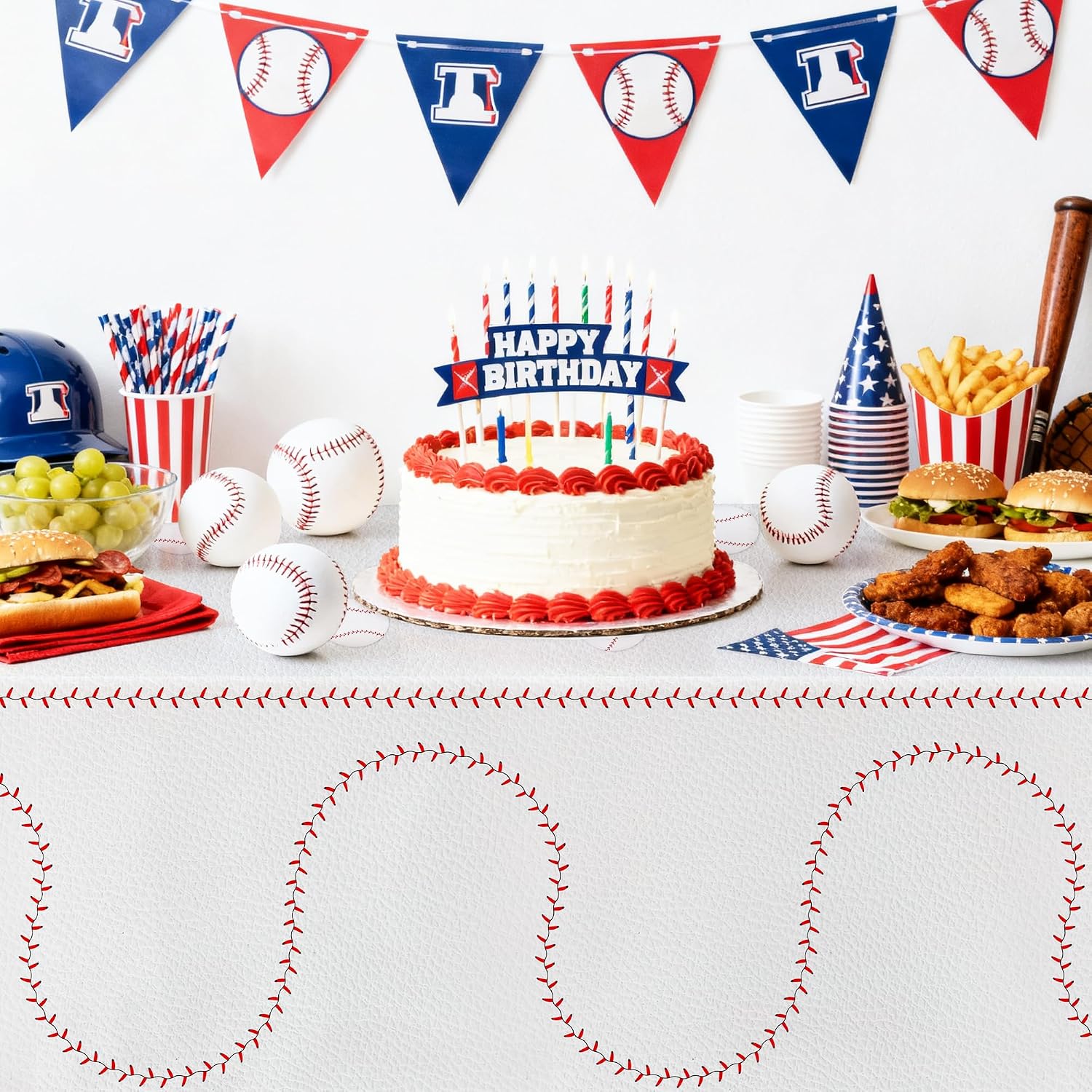 Baseball Party Decorations Tablecloth, 3 Pack Disposable Sports Theme Tablecover for Birthday, Baby Shower, Rookie Year First Birthday, Team Celebrations, 86in x 55in