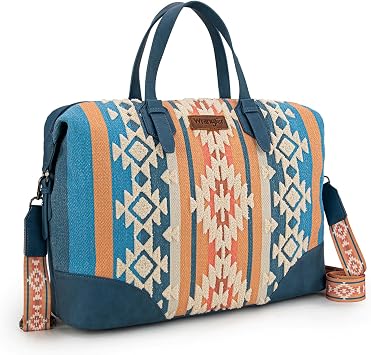 Wrangler Western Travel Weekender Bag Designer Aztec Duffel Bags for Women, Jean