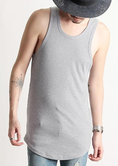 Amazon 無地 テレコ ロング丈タンクトップ メンズ Lサイズ 杢グレー タンクトップ 通販