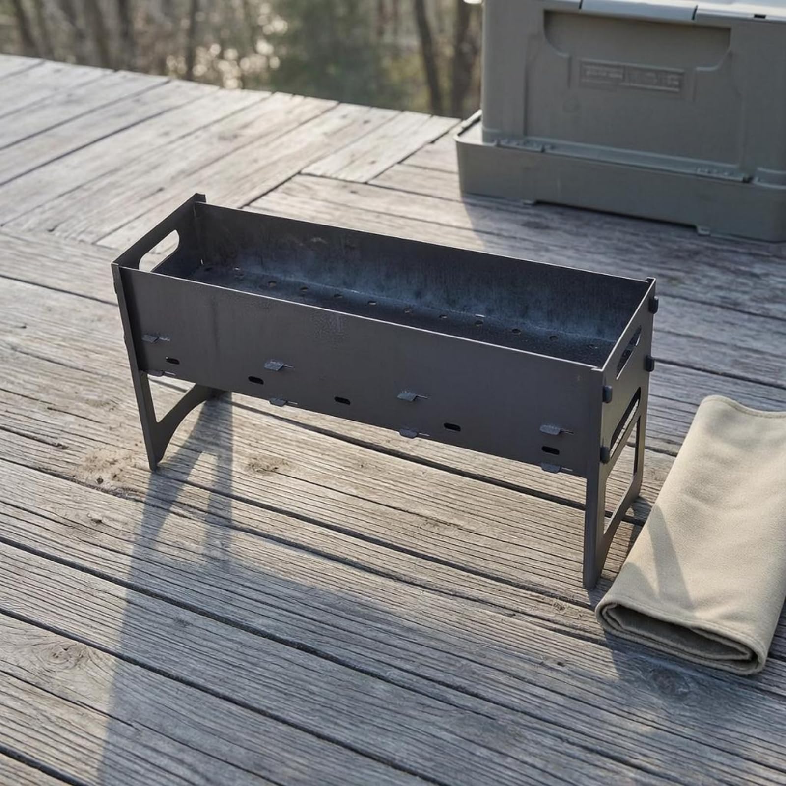 kowaku Grill Portatile da Esterno Barbecue Griglia Braciere Rettangolare Pieghevole con Pannelli Corpo in Metallo Maniglie Laterali per Trasporto Leggero, Grande 60cm