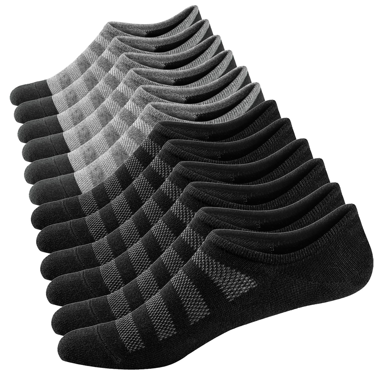 Ueither Men's Black/Gray (3 Pairs Each) No Show Socks, Trainer Socks Casual Invisible Socks Cotton Sneakers Socks Low Cut Liner Anti-Slip (,9.5-13.5)