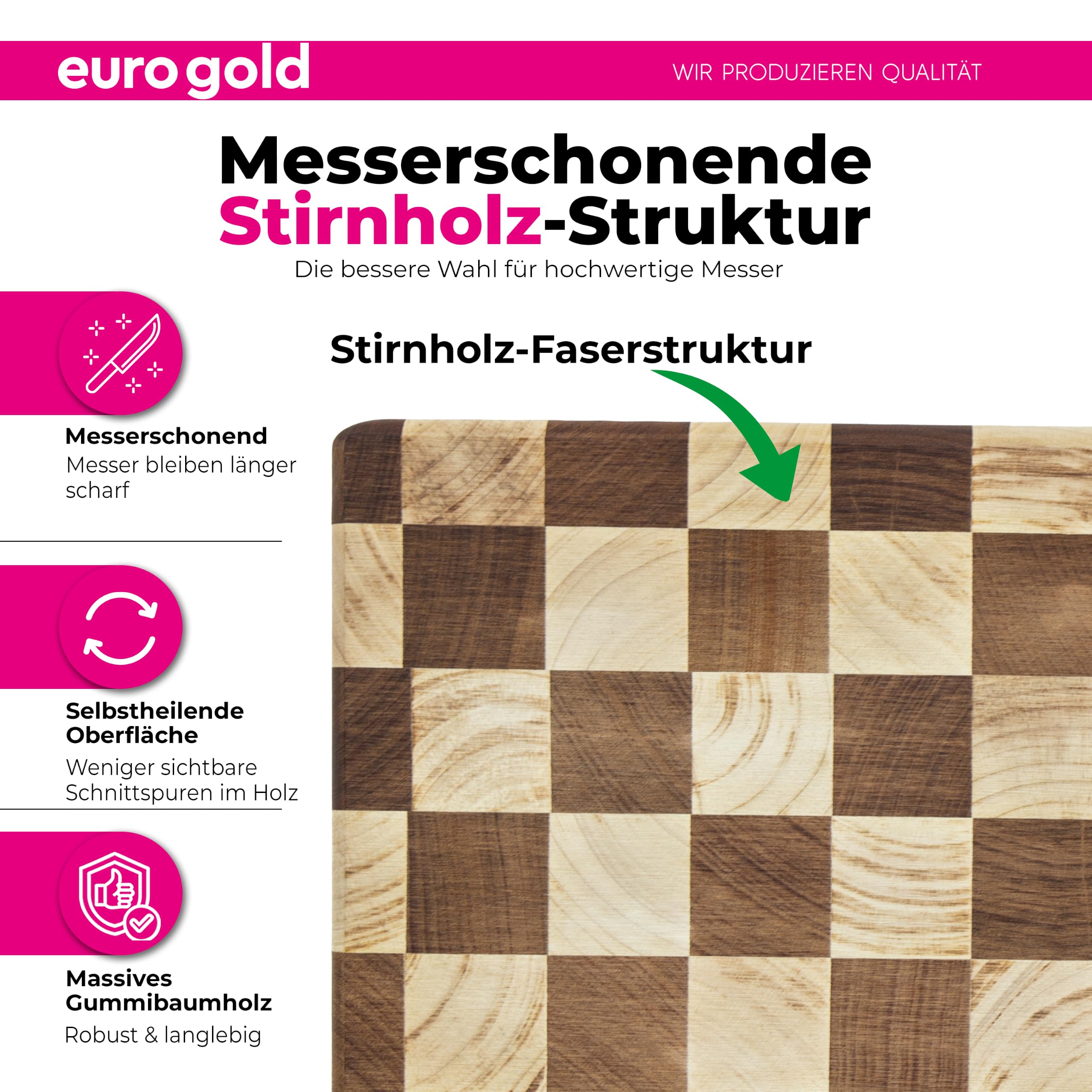 EUROGOLD Schneidebrett aus Gummiholz 40x29x3 cm mit schwarzen Füßen