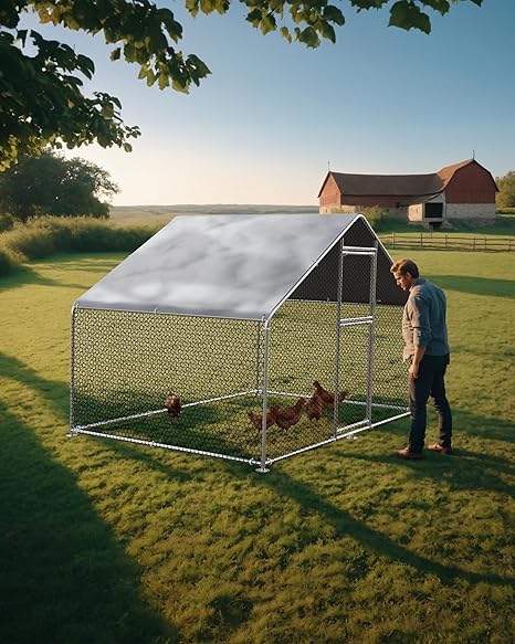 Large Dog Kennel Outside Outdoor Pet Pens Dogs Run Enclosure Animal Hutch Metal Coop Fence with Waterproof and Anti-UV Cover Roof 9.8 x 6.6 x 6.4 Ft