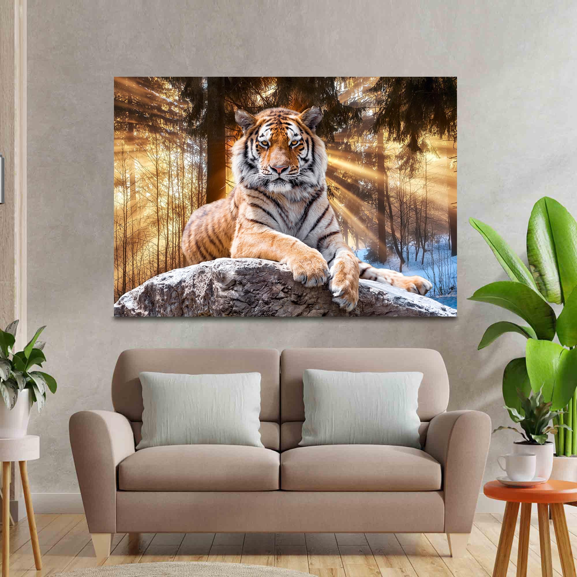 Quadro decorativo sala Tigre Deitado Por do sol 90x60 | Amazon.com.br
