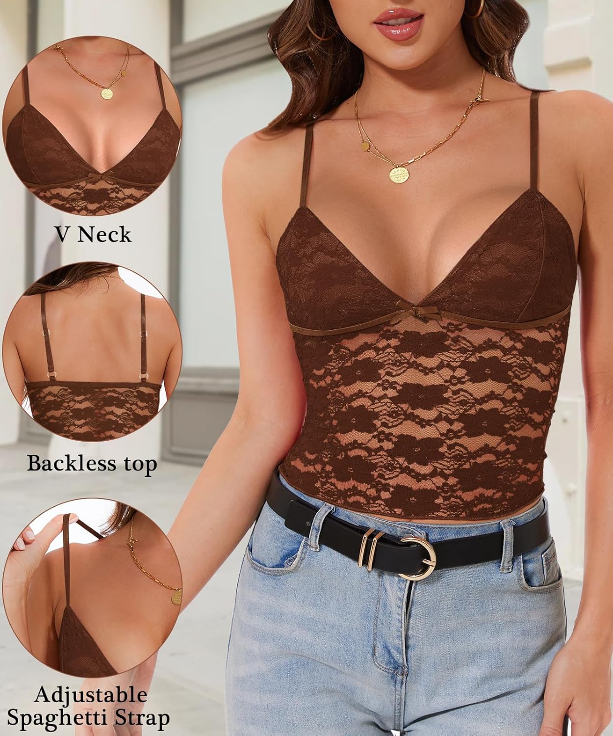 Jenbou Womens Y2k Lace Cami Tank Tops Going Out Crop Tops Spaghetti Strap Mesh See Through Camisole Summer Casual Tops - Image 4