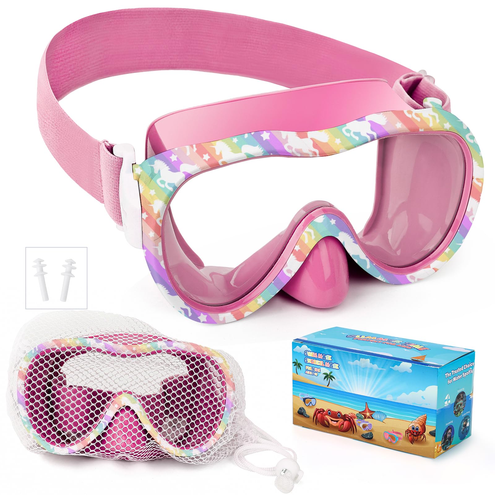 Schwimmbrille für Kinder, wasserdichte Taucherbrille mit Nasenschutz und elastischem Stoffband, UV-Schutz, Schwimmbrille für Kinder, Jungen und Mädchen