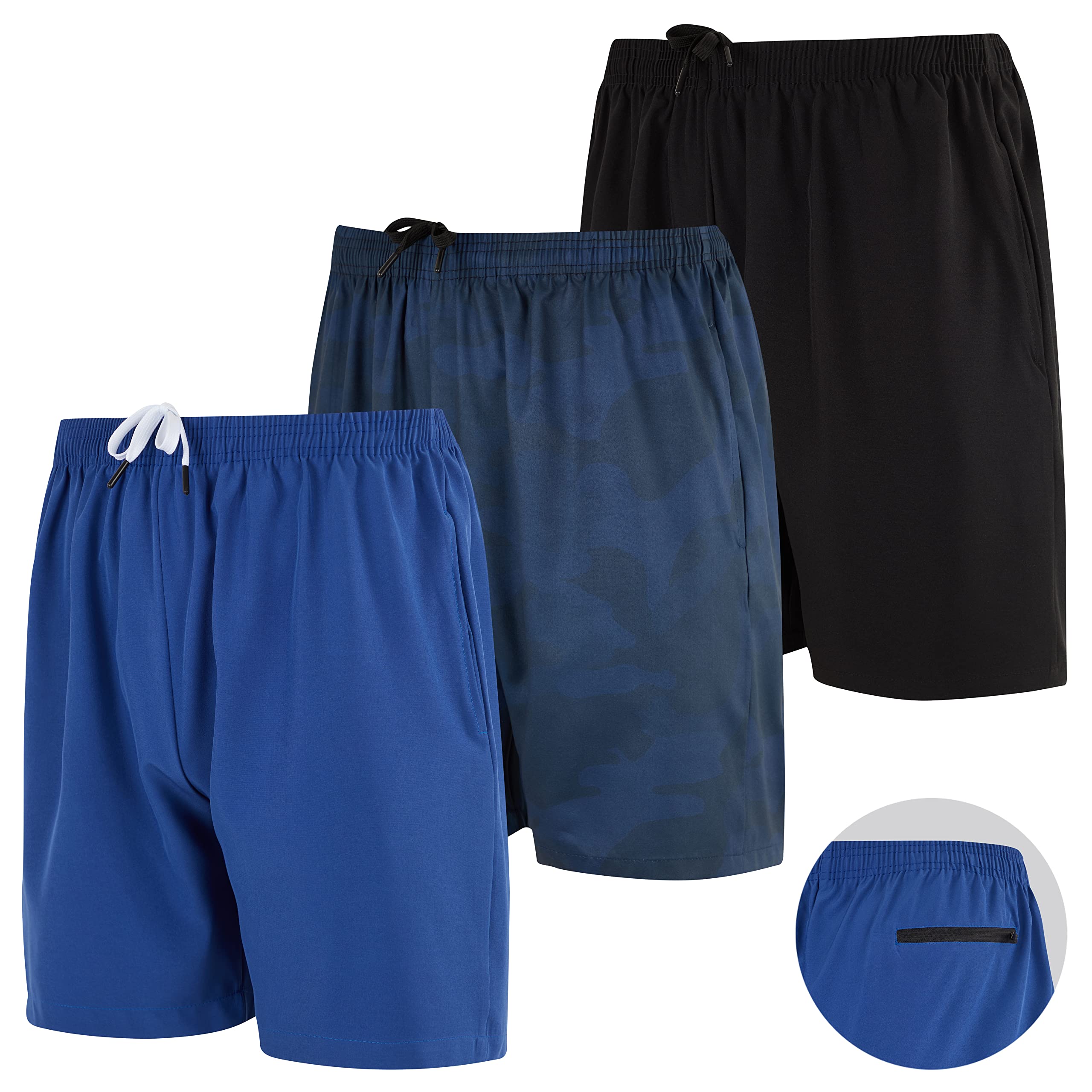 Real Essentials 3 Pack Men’s 7" Woven Athletic Performance Stretch