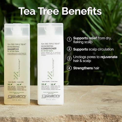 Miniatura 5 de GIOVANNI Tea Tree Triple Treat - Juego de champú y acondicionador vigorizante de menta refrescante, eucalipto, romero, ayuda a secar, cuero