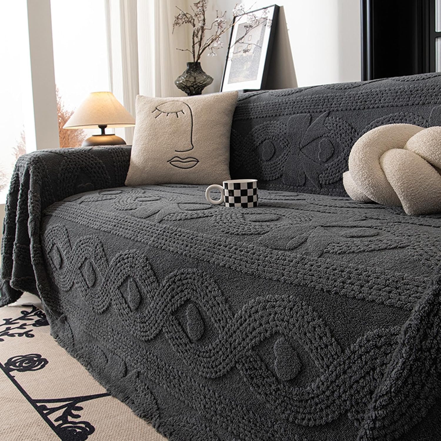 Elevate Your Home Décor, Soft Shu Cotton Velvet Fabric Sofa Covers - Trendy Universal Furniture Protector for Every 1-4 Seater Loveseat Or L-Shape Corner D 180 * 520cm