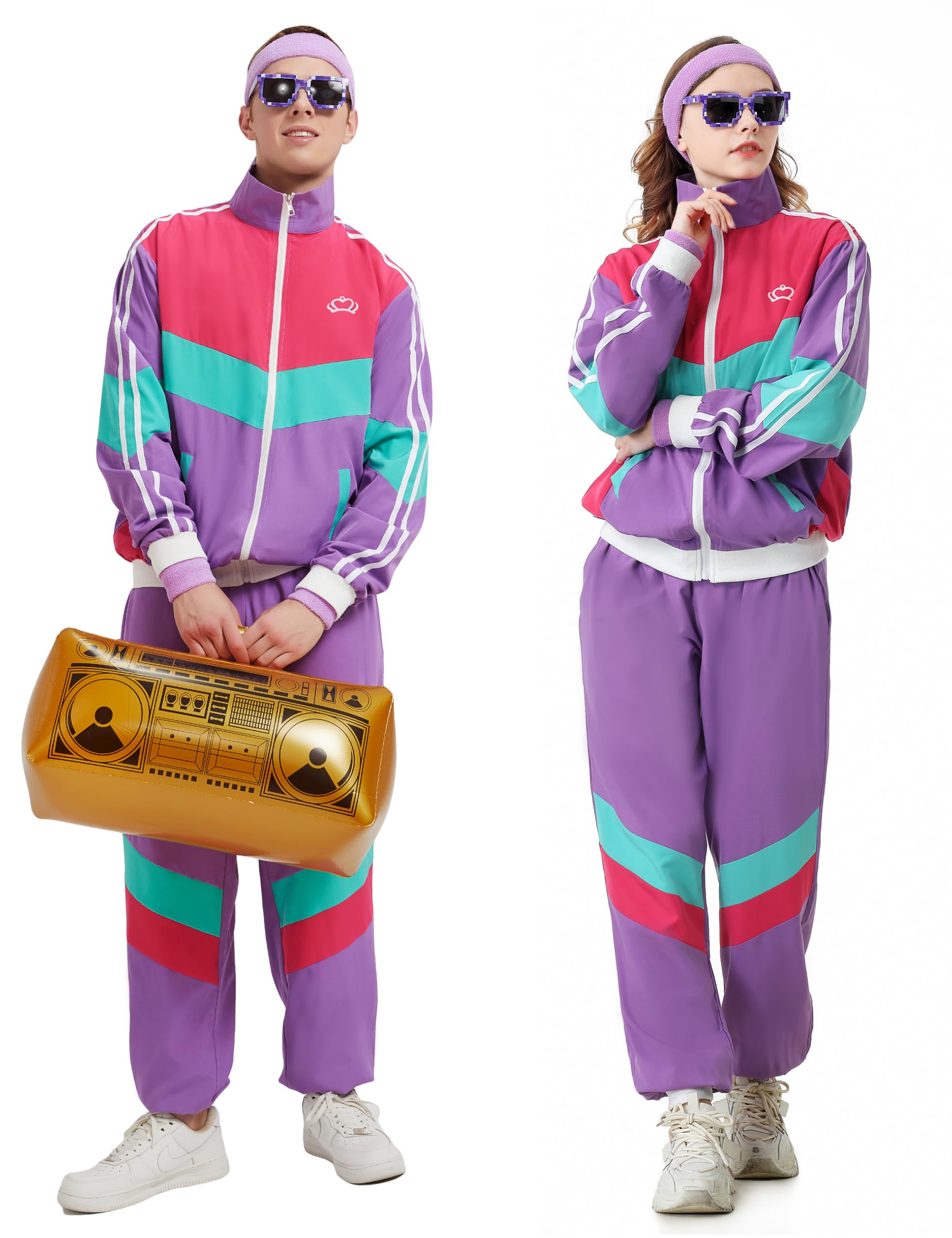Chándal de los años 80 para hombre y mujer, conjunto de rompevientos retro de los años 80 y 90 para hombre, traje deportivo de los años 80 para parejas, traje de concha de los años 90