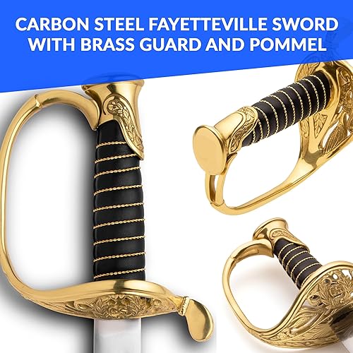 Miniatura 4 de SZCO Supplies - Espada Fayetteville de acero al carbono de 39 pulgadas con protector de latón y pomo, mango envuelto en alambre, vaina de metal