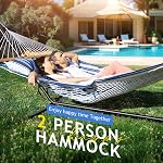 Everyfun Cotton Rope Hammock for 2 with Stand – 500 lbs Capacity, Adjustable Design with Removable Padded Mat, Portable Hammock with Carry Bag for Patio, Garden, Indoor/Outdoor Use,Blue Stripe