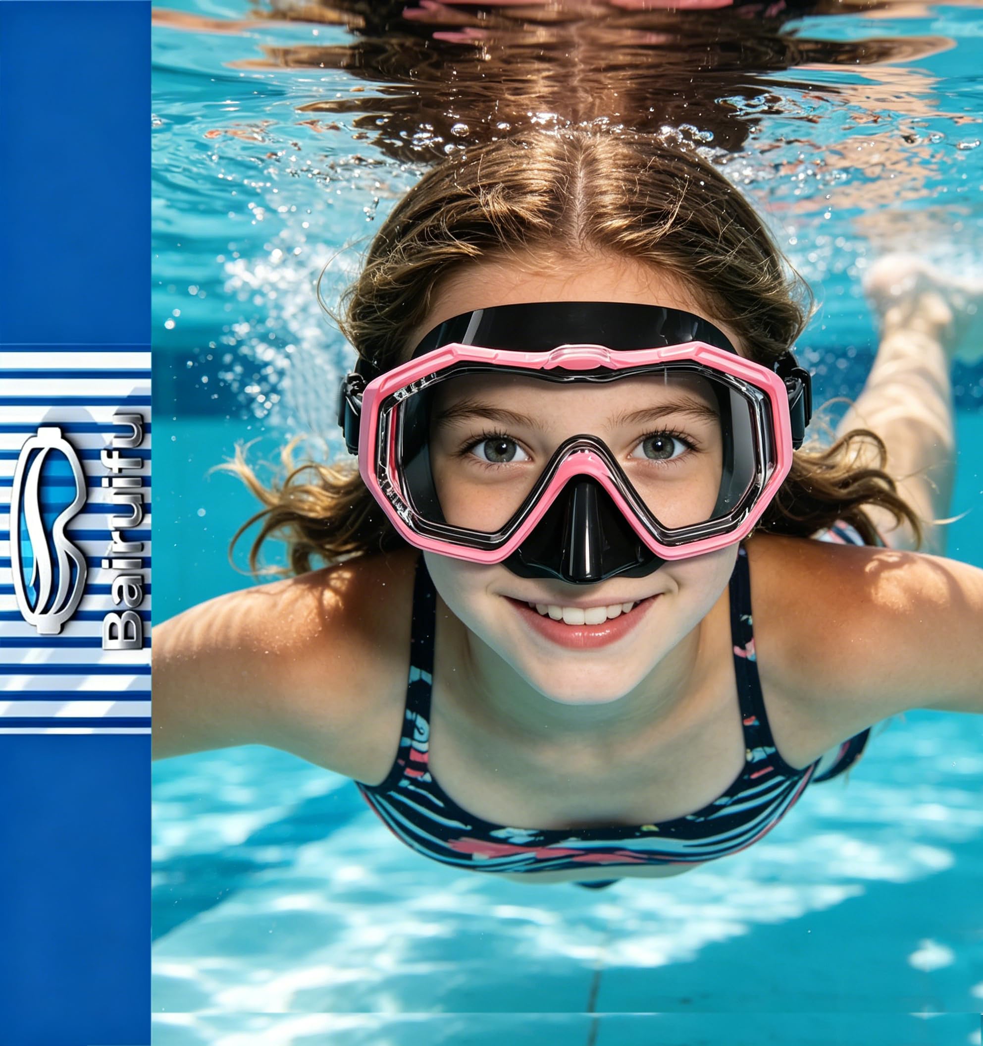 Occhialini da nuoto per bambini dai 4 ai 16 anni, anti-rottura, anti-appannamento, vista panoramica a 180°, occhialini da nuoto con copertura per il naso