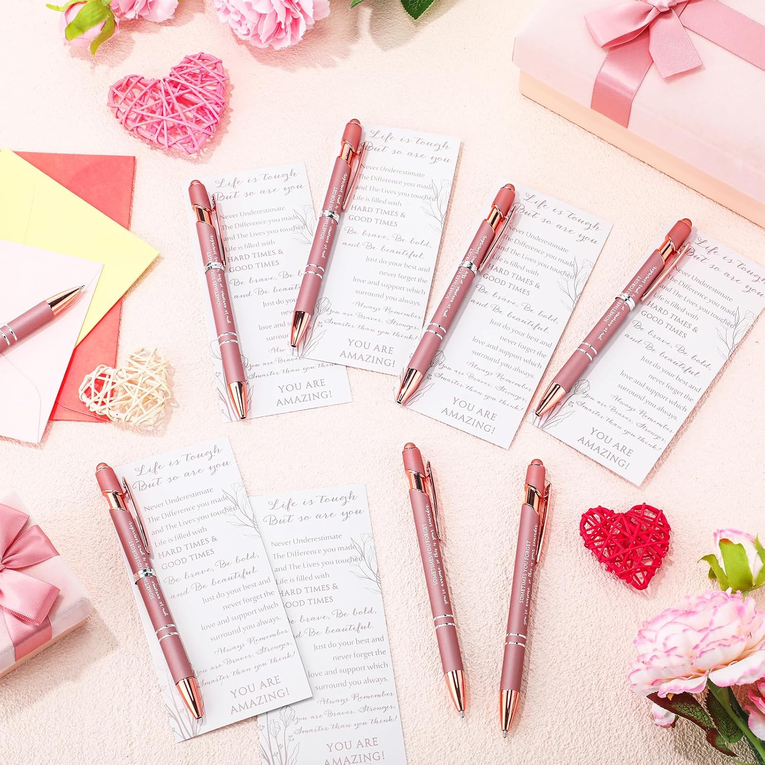 Supervitae 25 Sets Employee Appreciation Day Inspirational Gifts for Women Pink Ballpoint Pens with Inspirational Card Employee Appreciation Gifts for Coworker Staff Team Office Party Favors (Stylus) - Image 5