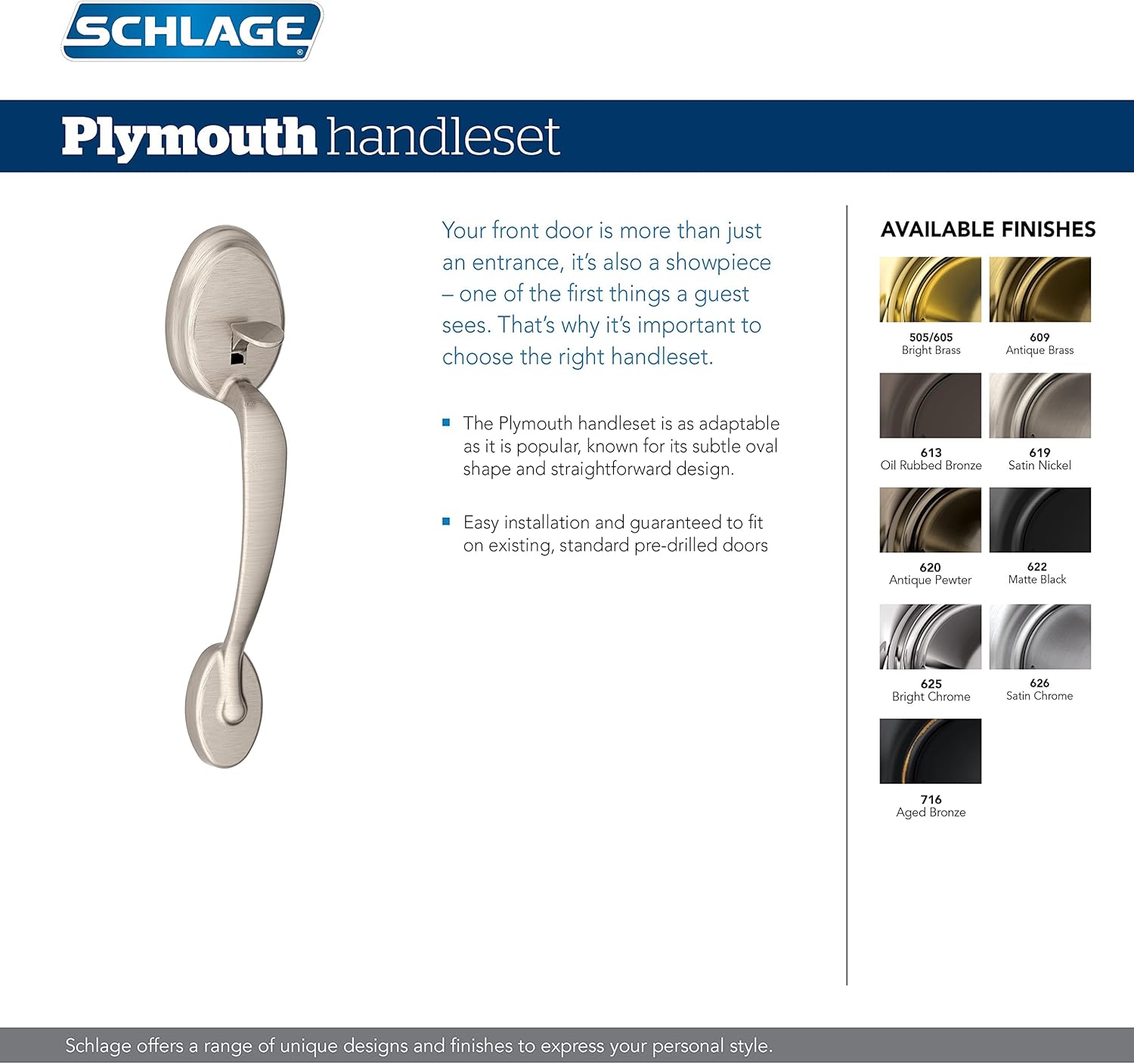 Bеѕt Dеаl Schlage Lock Company Plymouth Front Entry Handle Flair Left-Handed Interior Lever (Bright Brass) FE285 PLY 505 FLA 605 LH - LOCK FE285 PLY 505 FLA 605 LH