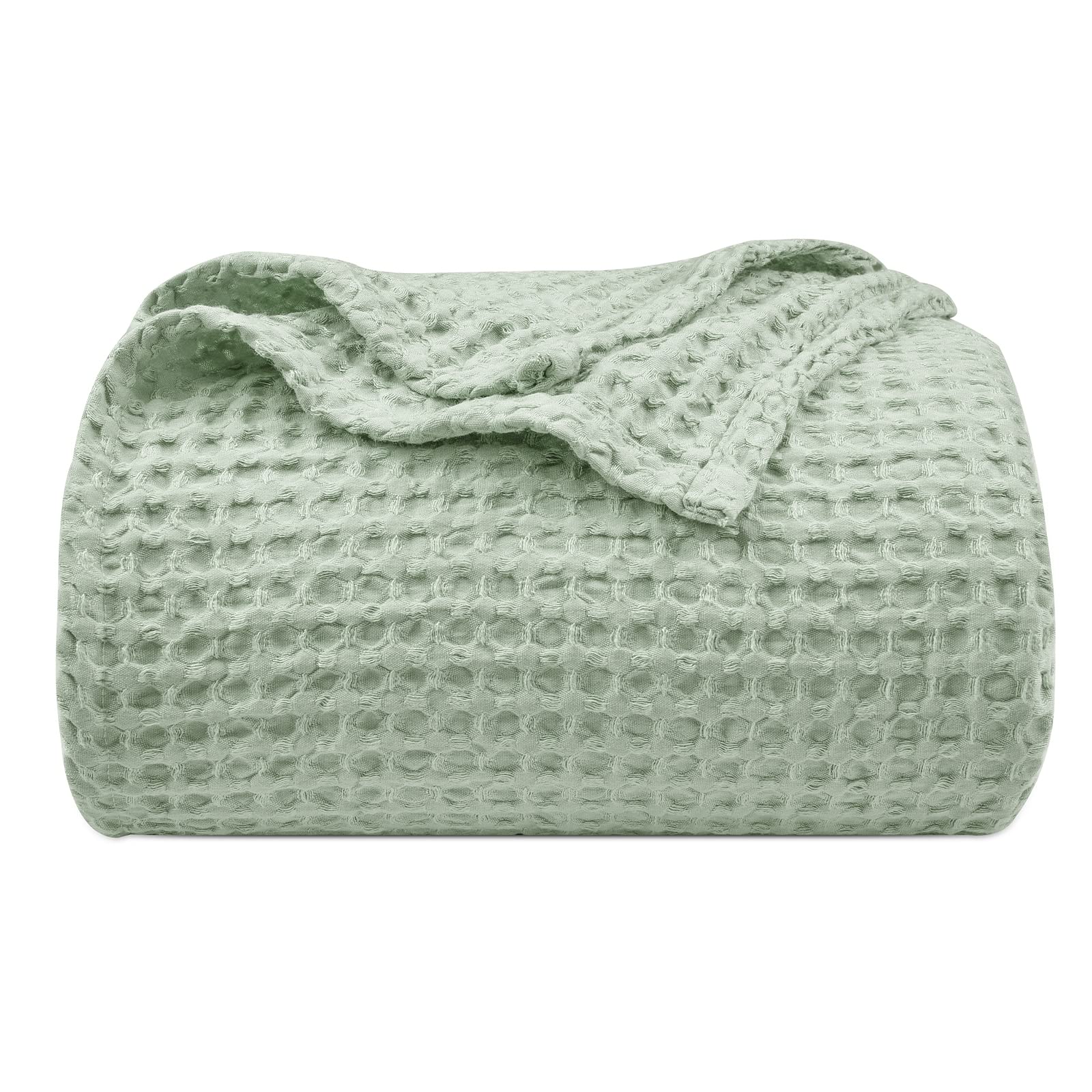 PHF Ultra Soft Waffle Weave Blanket Twin Size 66"x 90"- Washed Lightweight Breathable Cozy Woven Blanket for All Season - Great for Couch Bed Sofa Home Car - Sage Green/Mint Green