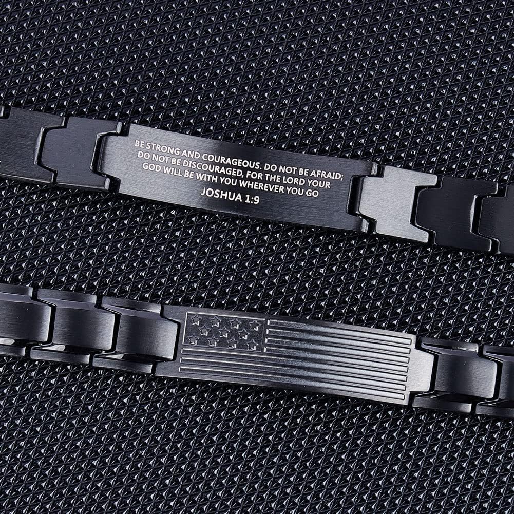 Wolentty American Flag Bracelet Engraved Inspirational Bible Verse Link Bracelet Gift for Men
