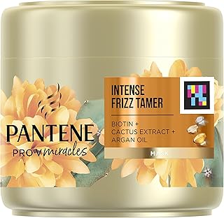 Pantene Hair Mask For Intense Frizz Ease And Frizzy Hair, Biotin, Argan Oil And Cactus Extract, Stop Frizz Before It Starts, Deeply Moisturises, Anti Frizz Hair Care Products, 300ml