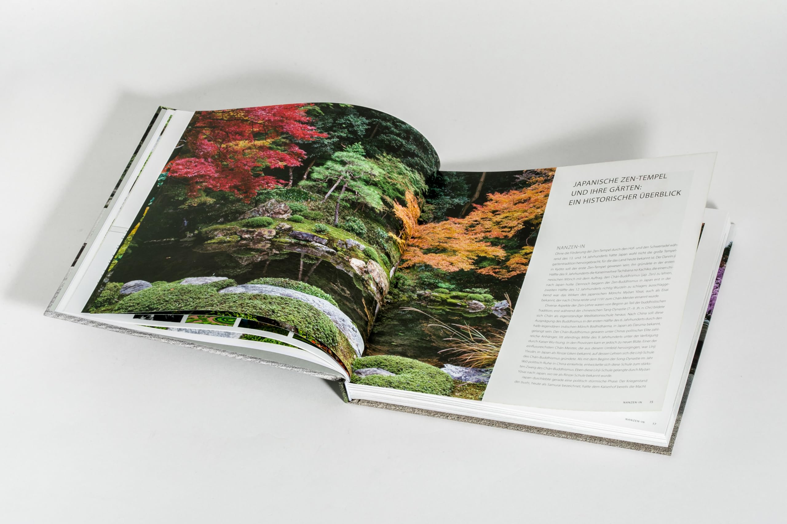 Japanische Zen-Gärten: »Weltentrückte Fotografien [...], auf denen man das Wasser rieseln und das Moos wachsen zu hören meint.« Frankfurter Allgemeine Zeitung