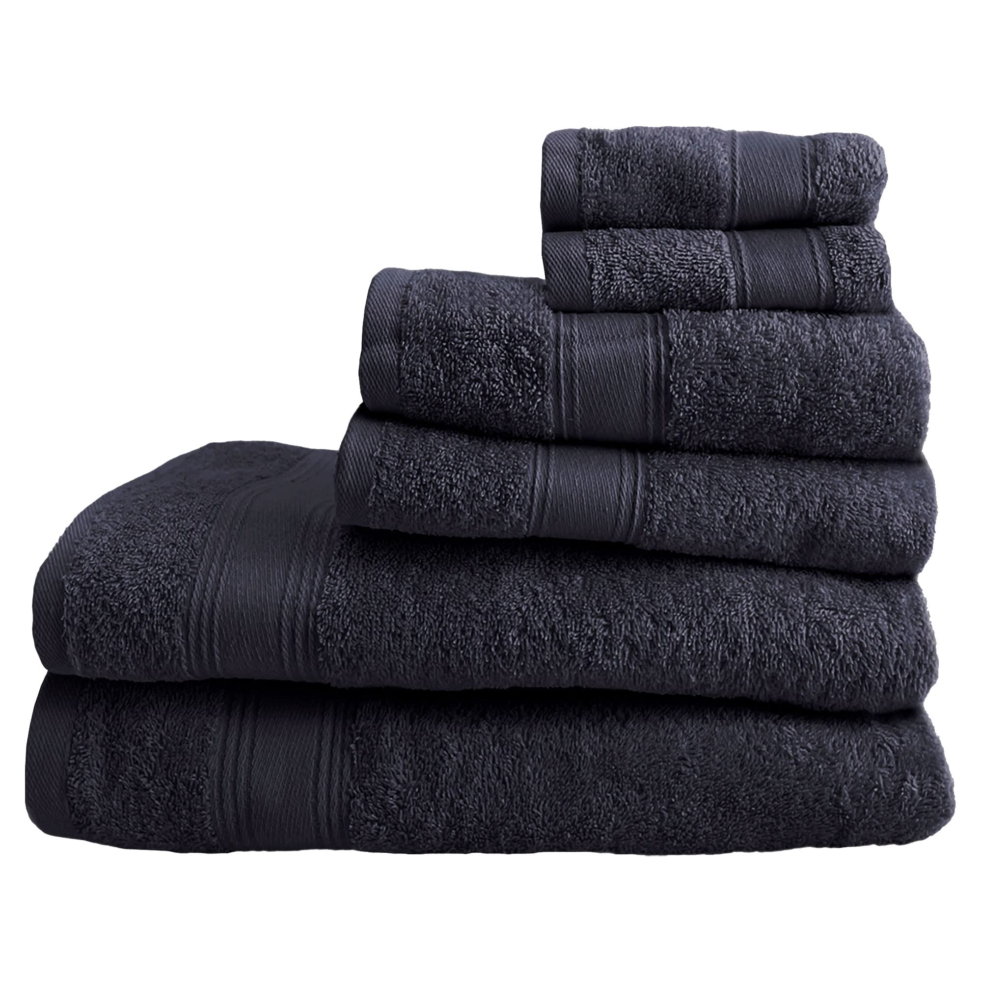 JUEGO DE 6 TOALLAS DE BAÑO: 2 TOALLAS DE CORTESÍA 30X50 ; 2 TOALLAS DE LAVABO 50X90 ; 2 TOALLAS DE DUCHA 70X140CM 450 GR/M2 100% ALGODÓN GRIS OSCURO