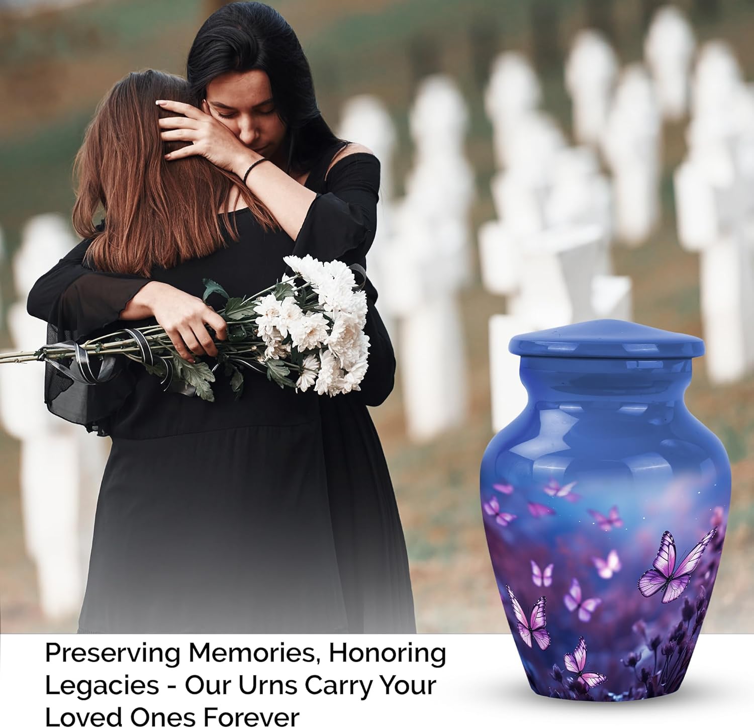 Butterfly Memorial Urn - Purple Aluminum Cremation Urn for Women - 3 Inch Mini Urn for Human Ashes Keepsake