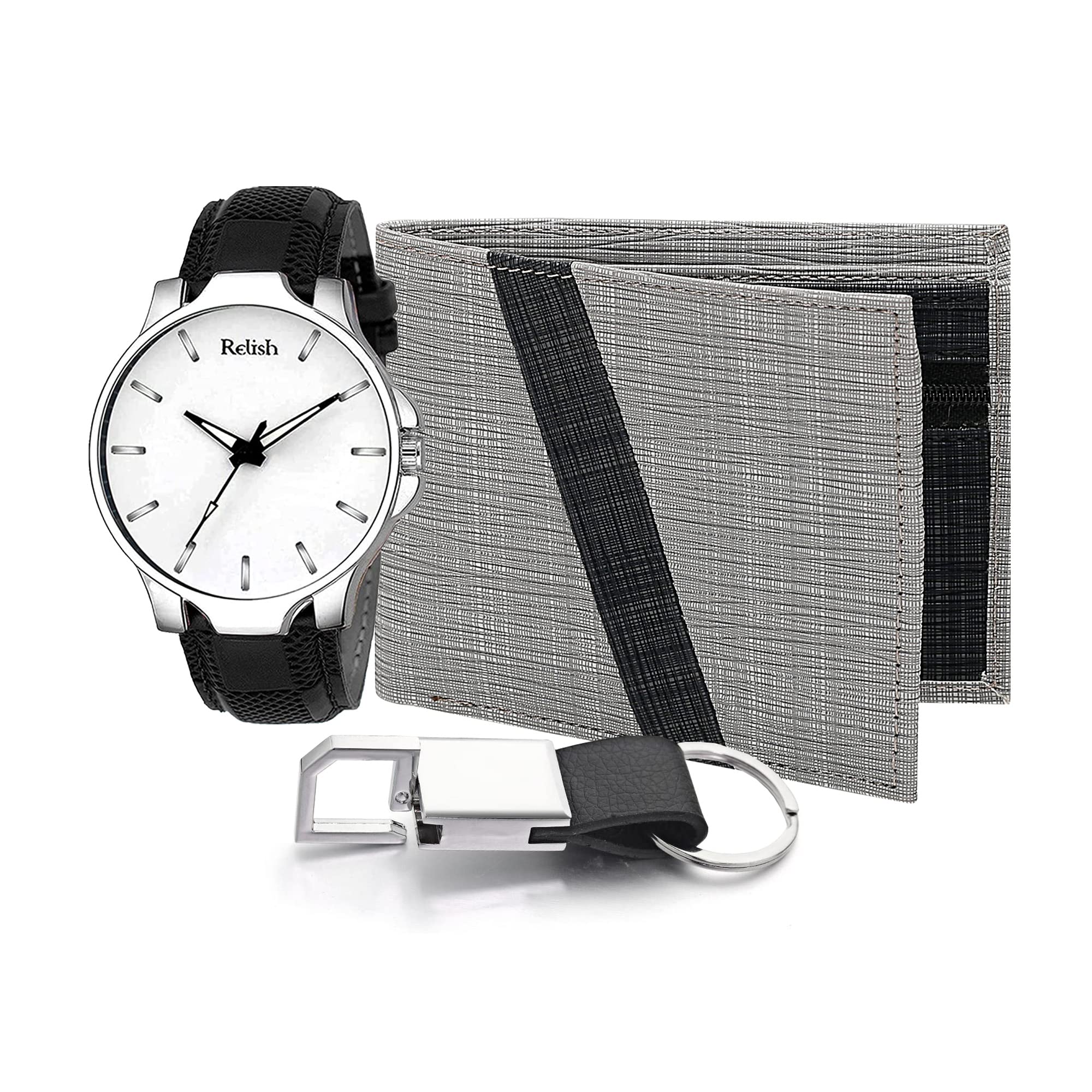 Relish White Dial Analog Watch, PU Leather Wallet and Keychain Combo Pack for Mens | Diwali Gifts for Mens, Brother, Husband (B0BCWRGSD9) Amazon Price History, Amazon Price Tracker
