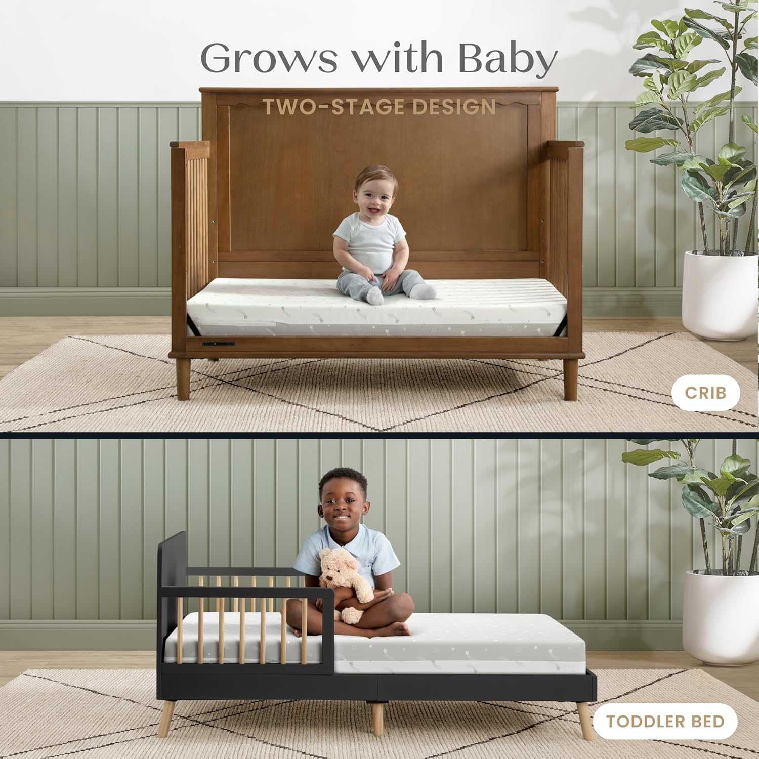 Delta Children Refresh 2-Stage Crib and Toddler Mattress - Breathable Cover and Core - Machine Washable - GREENGUARD Gold – Waterproof - Sustainably Sourced Core, Grey