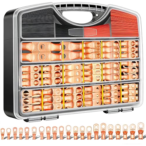 TwidecKit de 230 piezas de extremos de cable de batería AWG 8 6 4 2 1 10 20 Lugs de cobre de alta resistencia Lugs de cable de alambre de cobre,