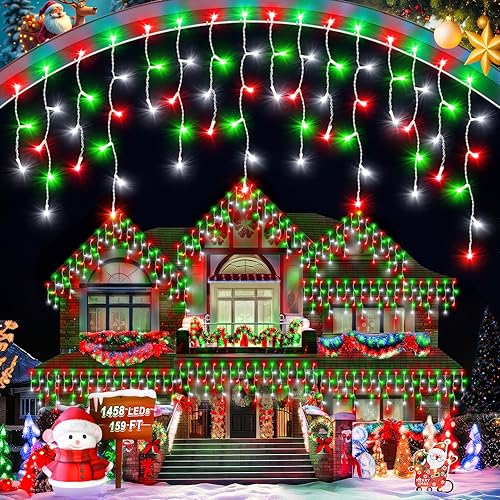 Miniatura 21 de Luces de Navidad de 159 pies para exteriores, 1458 LED impermeables, luces de Navidad para exteriores con enchufe, temporizador y memoria, 8 modos