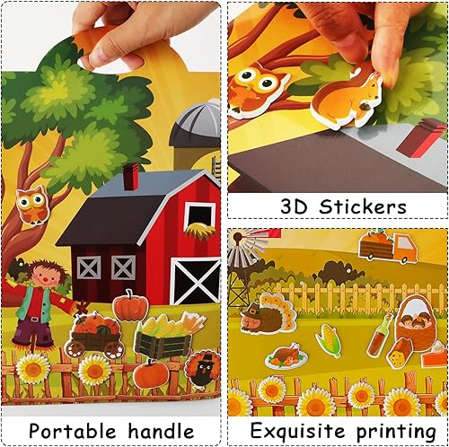 Miniatura 4 de Escena de calcomanías hinchadas de Acción de Gracias para niños, juego 3D Make a Scene Otoño, libro de actividades de otoño, haz tus propias