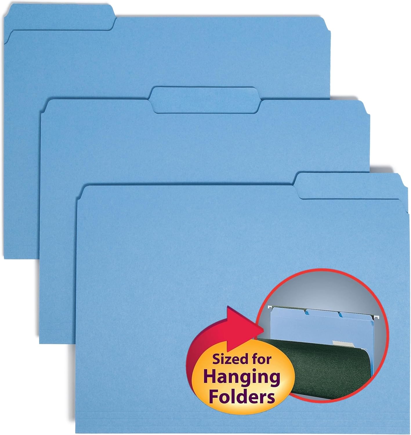 Smead Interior File Folder, 1/3-Cut Tab, Letter Size, Blue, for Easy Organization and Office Use, 100 per Box (10239)