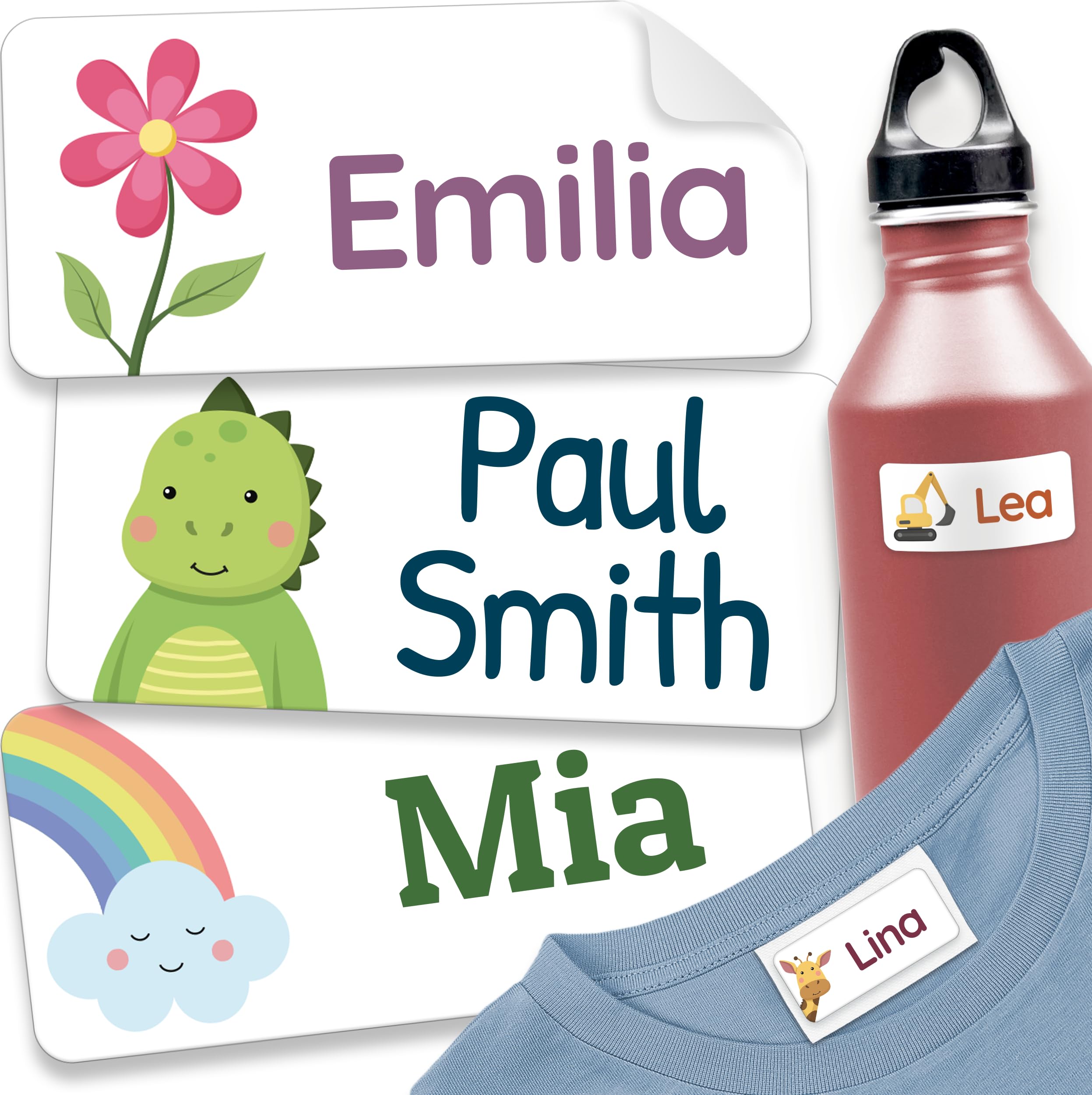 120 Stick on Name Labels for Clothes Kids - Personalised Name Tags for Clothes, School and Nursery - Waterproof and No-Iron Name Stickers for Kids