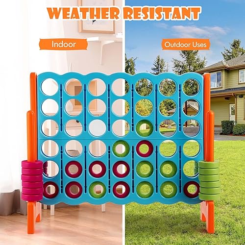 Miniatura 5 de HONEY JOY Juego gigante gigante de 4 a punta, juegos gigantes para patio al aire libre para la familia, 42 anillos jumbo y deslizador de liberación