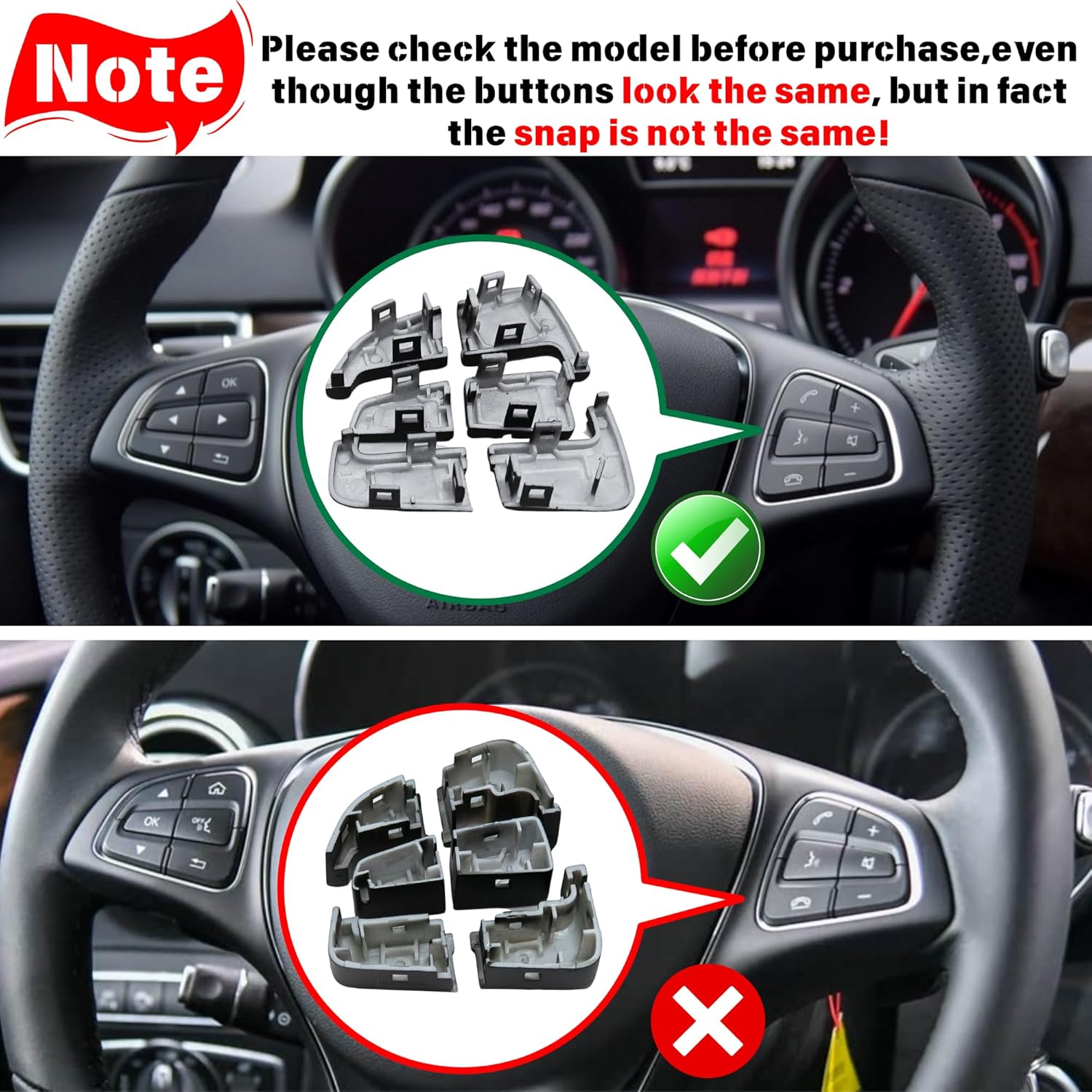 Compatible with Mercedes Benz Steering Wheel Control Button Cover Replacement W166 GLS GLE A B CLA CLS GLA SL SLC W176 W246 W117 W218 W156 W231 W172 (Black, A set 12pcs)