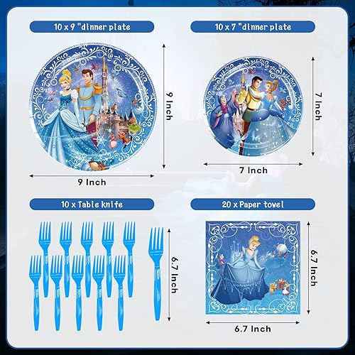 Vista 3 de Decoraciones de fiesta de Cenicienta, incluye telón de fondo de fiesta temática de Cenicienta de 5 x 3 pies, globo de película de aluminio, mantel