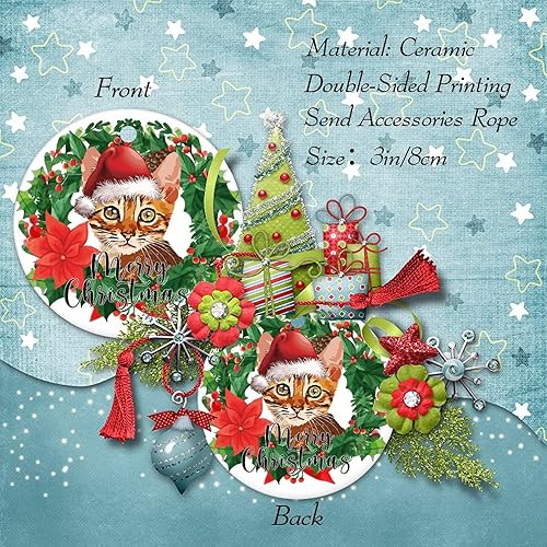 Miniatura 3 de Corona de Navidad con diseño de gato de cerámica, adornos de Navidad, sombrero de Navidad, adorno de árbol de Navidad, 3 pulgadas, decoración del