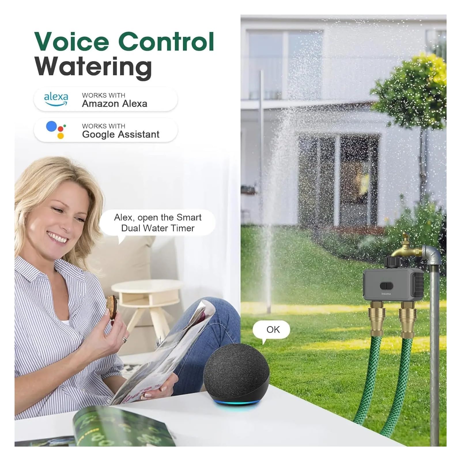 Timer automatico for irrigazione con doppio tubo da giardino, sistema di irrigazione, programmatore for irrigatori(Wifi Hub EU)