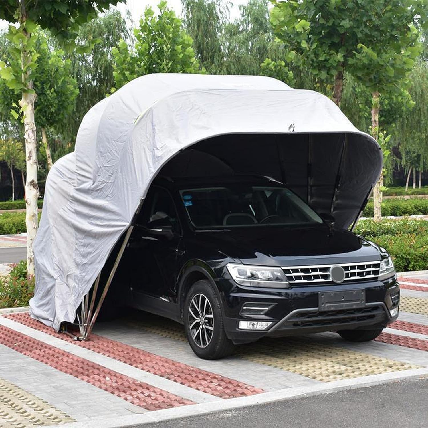Katlanır Mobil Carport, Taşınabilir Paslanmaz Çelik Araba Çadırı, Yarı Otomatik Basit Dış Mekan Garaj Araba Örtüsü, Dayanıklı Yağmur Geçirmez Tente, Arabalar/Sedanlar için, Gri Bahçe