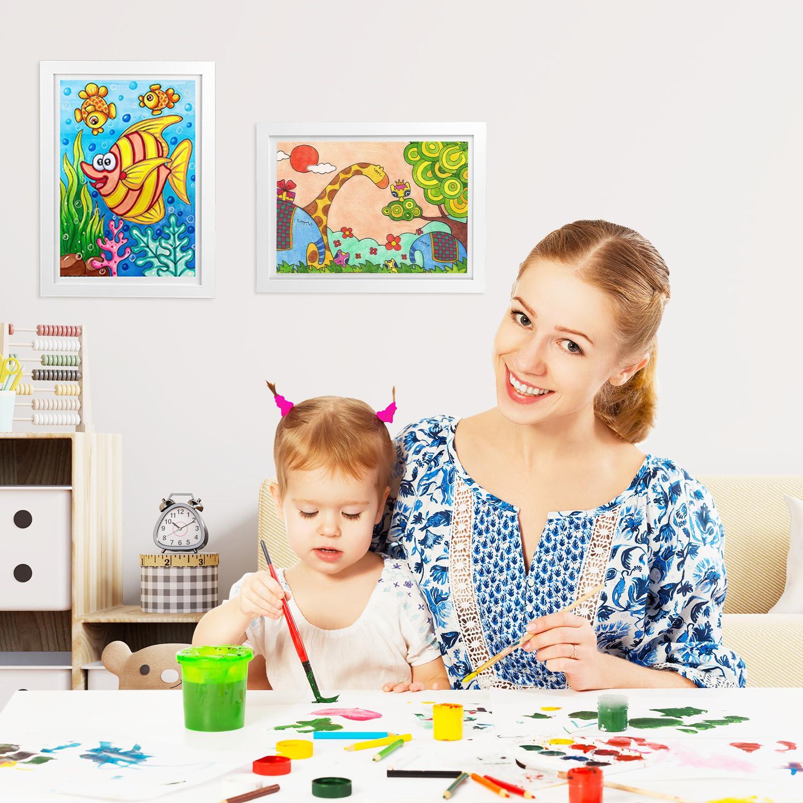 Cadres d'art pour enfants, ouverture sur le devant - Cadres photo interchangeables pour 150 photos, décoration de chambre d'enfant pour mur et chambre (A4, blanc, 24 x 33 cm)