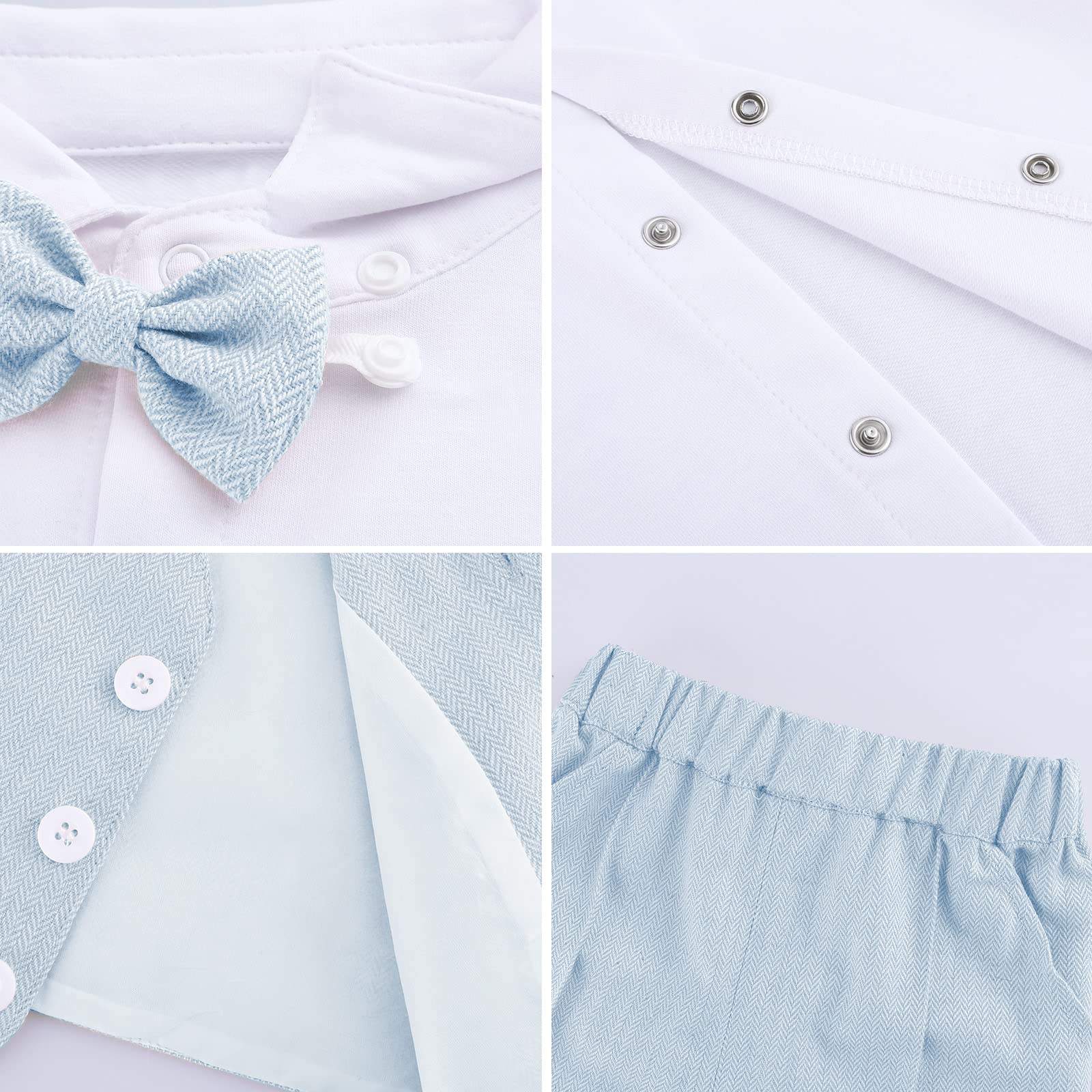 mintgreen Costume Bebe Garcon, Motif à chevrons Ensemble de Vêtements de Mariage Gilet + Chemise + Short + Bonnet Béret, 1-4 Ans